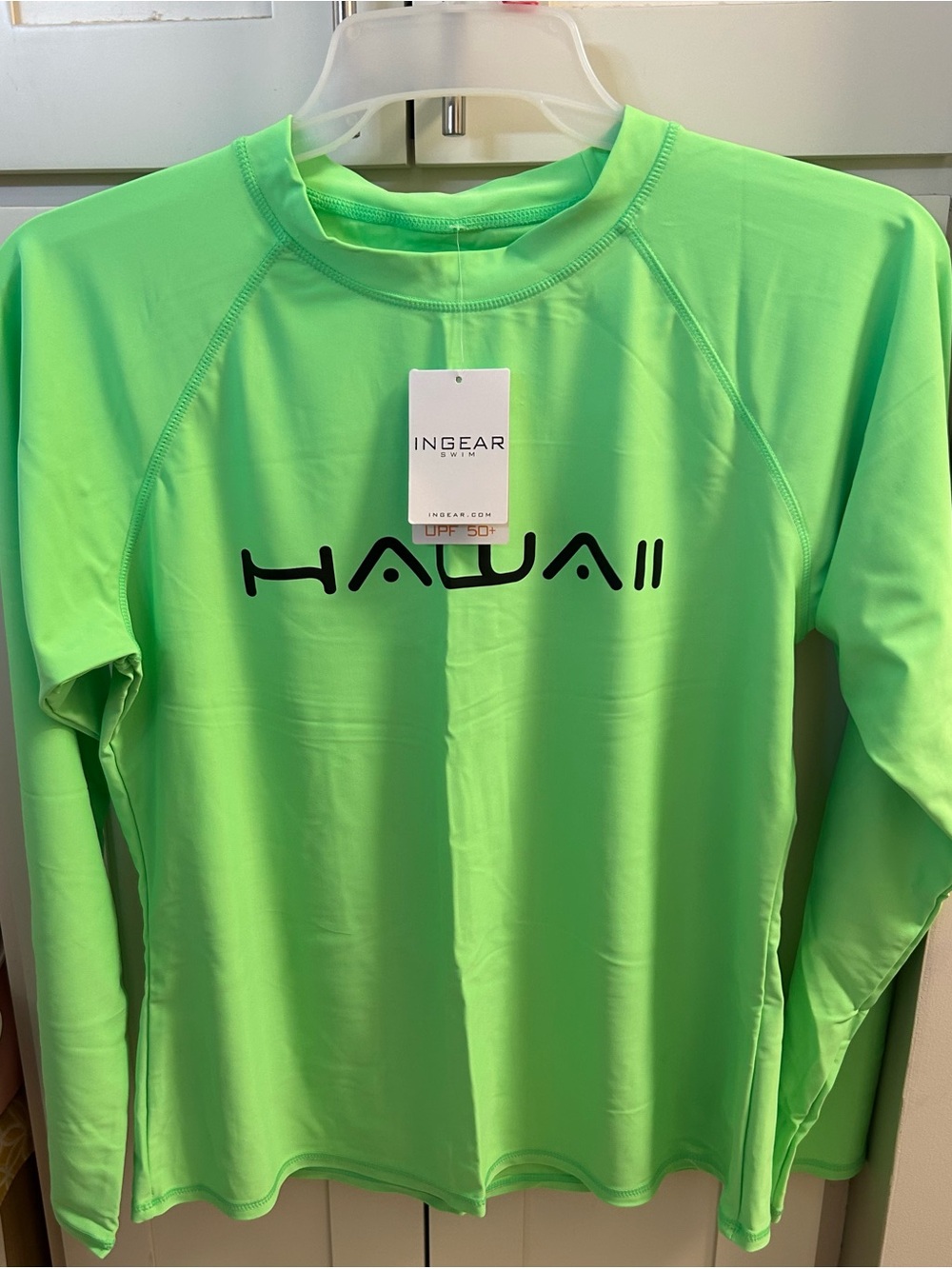 INGEAR Neon Green Swim Rash Guard with “HAWAII” in Black Print